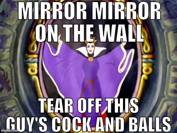 MIRROR MIRROR ON THE WALL, TEAR OFF THIS GUY'S COCK AND BALLS | image tagged in mirror mirror on the wall tear off this guy's cock and balls | made w/ Imgflip meme maker