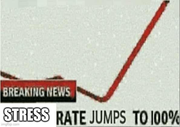 Suicide rate jumps to 100% | STRESS | image tagged in suicide rate jumps to 100 | made w/ Imgflip meme maker