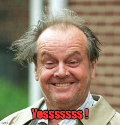 Jack Nicholson Crazy Hair | Yesssssss ! | image tagged in jack nicholson crazy hair | made w/ Imgflip meme maker