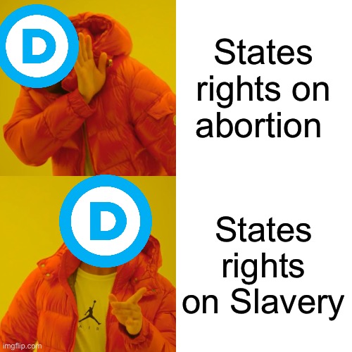 Drake Hotline Bling Meme | States rights on abortion; States rights on Slavery | image tagged in memes,drake hotline bling | made w/ Imgflip meme maker