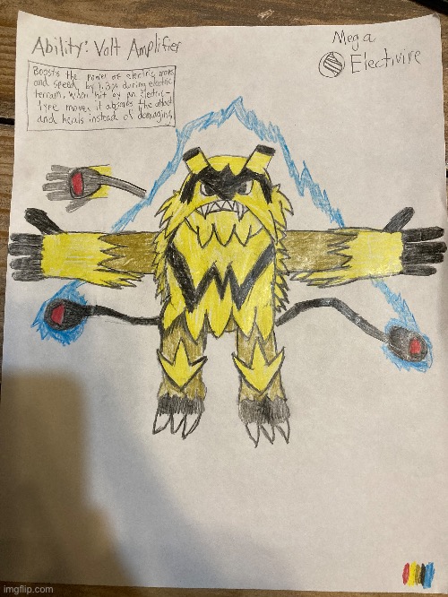 Mega electivire design I made… or rather found an unfinished drawing and finished it | made w/ Imgflip meme maker