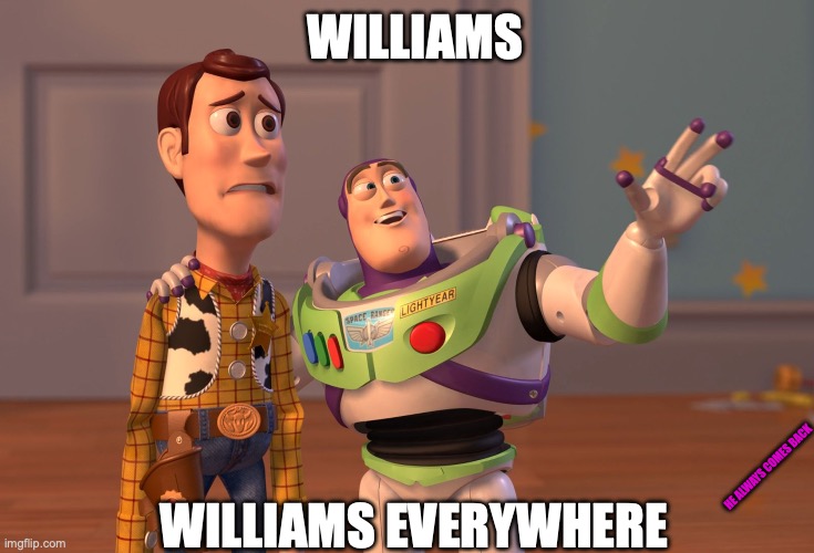 Latest GTLive featuring: | WILLIAMS; WILLIAMS EVERYWHERE; HE ALWAYS COMES BACK | image tagged in memes,x x everywhere,fnaf,game theory,gtlive,springtrap | made w/ Imgflip meme maker