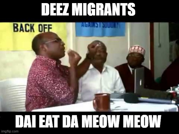 DEEZ MIGRANTS; DAI EAT DA MEOW MEOW | made w/ Imgflip meme maker