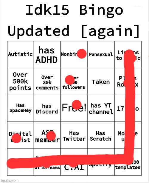 Idk15 Bingo [Updated again] | image tagged in idk15 bingo updated again | made w/ Imgflip meme maker