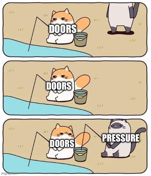 Cat fishing and stealing | DOORS DOORS DOORS PRESSURE | image tagged in cat fishing and stealing | made w/ Imgflip meme maker