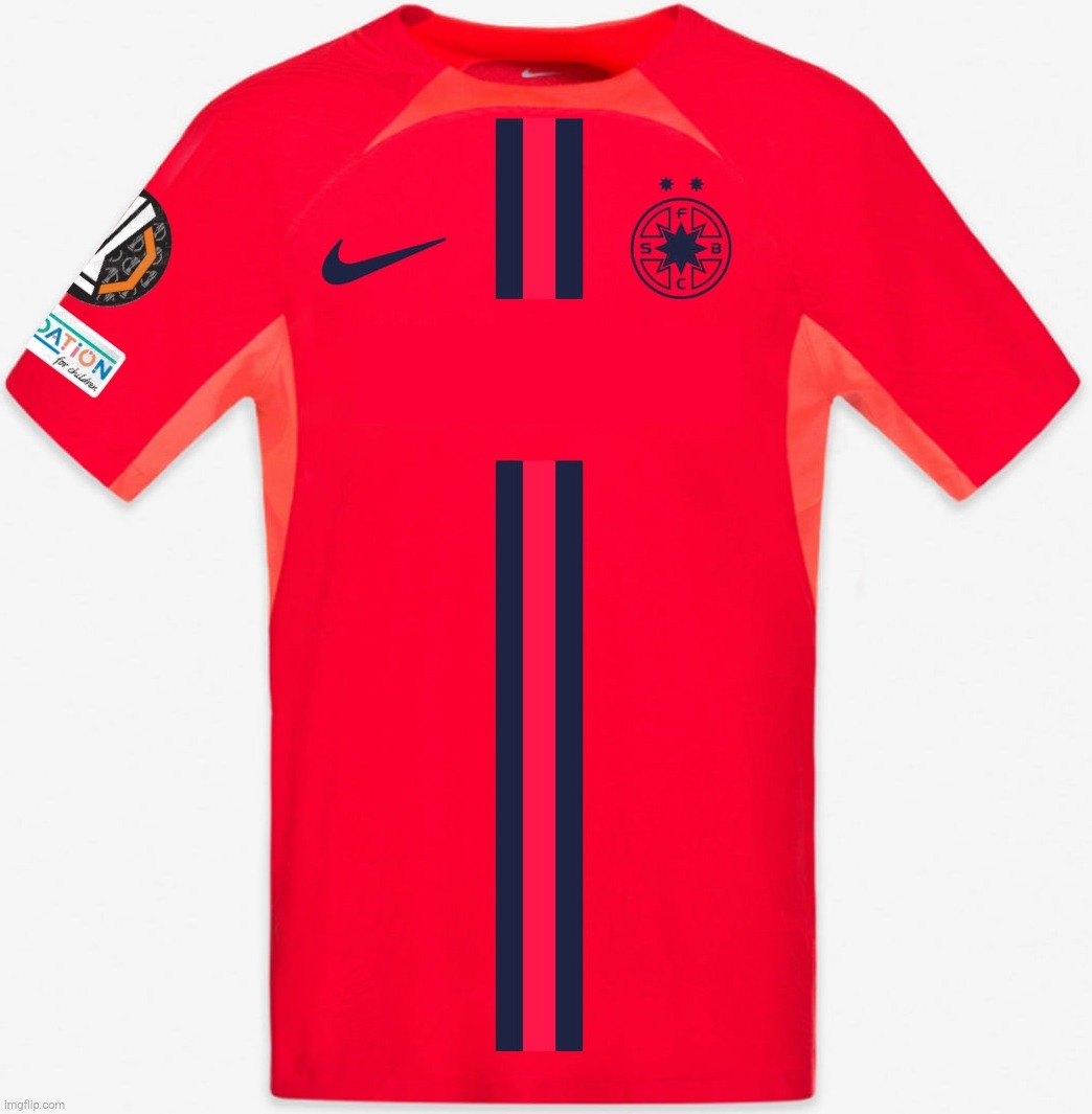 Nike SC FCSB SA Europa League 24-25 Away Kit (no sponsor, while used against Qarabağ Ağdam) | image tagged in fcsb,romania,europa league,kits,sponsorless,futbol | made w/ Imgflip meme maker