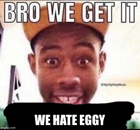 Bro we get it (blank) | WE HATE EGGY | image tagged in bro we get it blank | made w/ Imgflip meme maker