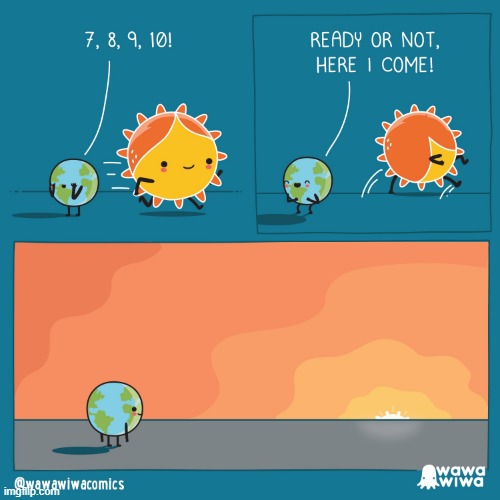 image tagged in earth,sun,hide and seek,sunset | made w/ Imgflip meme maker