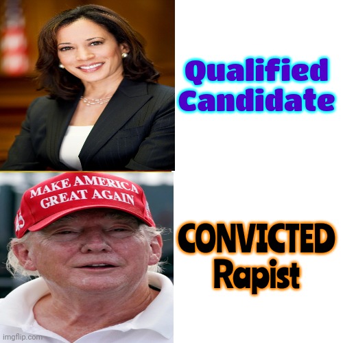 She's Qualified To Be President Of The United States.  He's A Convicted Rapist | Qualified Candidate; CONVICTED Rapist | image tagged in memes,drake hotline bling,donald trump is a convicted rapist,rapist,lock him up,maga | made w/ Imgflip meme maker