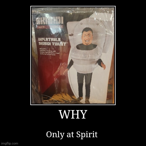 Only at Spirit | WHY | Only at Spirit | image tagged in funny,demotivationals,gen alpha,spirit halloween,skibidi toilet | made w/ Imgflip demotivational maker