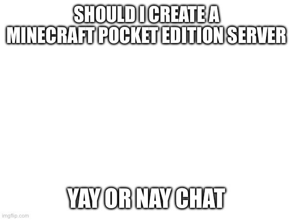 I'm very tired from marching band last night so LET'S PLAY MINECRAFT!!!!! | SHOULD I CREATE A MINECRAFT POCKET EDITION SERVER; YAY OR NAY CHAT | image tagged in e | made w/ Imgflip meme maker