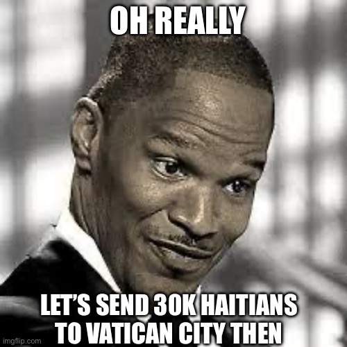 OH REALLY | LET’S SEND 30K HAITIANS TO VATICAN CITY THEN OH REALLY | image tagged in oh really | made w/ Imgflip meme maker