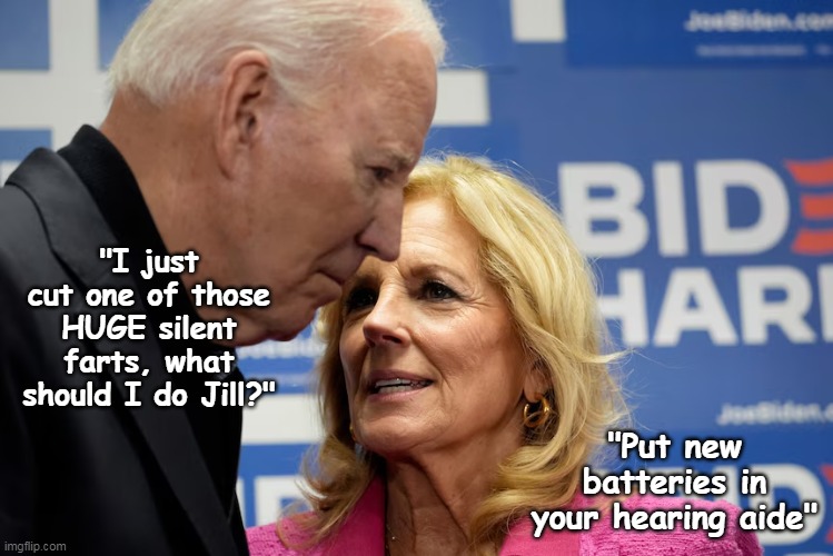 NOT S, but definitely D ! | "I just cut one of those HUGE silent farts, what should I do Jill?"; "Put new batteries in your hearing aide" | image tagged in biden hearing aide fart meme | made w/ Imgflip meme maker