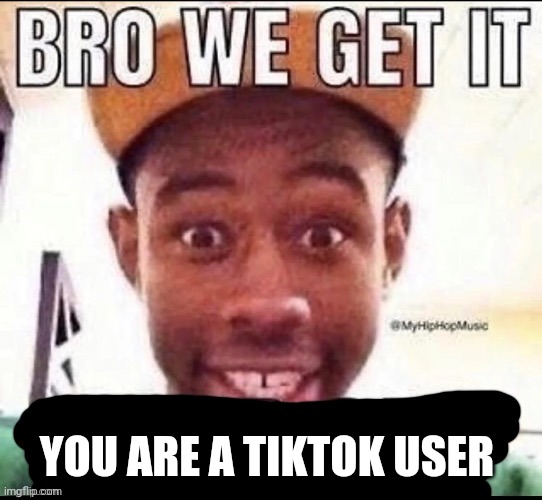 Bro we get it (blank) | YOU ARE A TIKTOK USER | image tagged in bro we get it blank | made w/ Imgflip meme maker