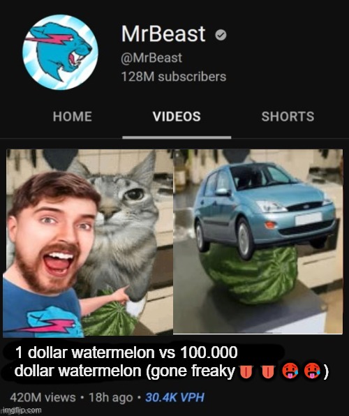 MrBeast thumbnail template | 1 dollar watermelon vs 100.000 dollar watermelon (gone freaky👅👅🥵🥵) | image tagged in mrbeast thumbnail template | made w/ Imgflip meme maker