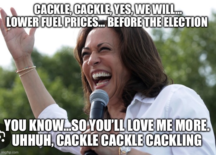 CACKLE, CACKLE, YES, WE WILL… LOWER FUEL PRICES… BEFORE THE ELECTION; YOU KNOW…SO YOU’LL LOVE ME MORE. 
UHHUH, CACKLE CACKLE CACKLING | made w/ Imgflip meme maker