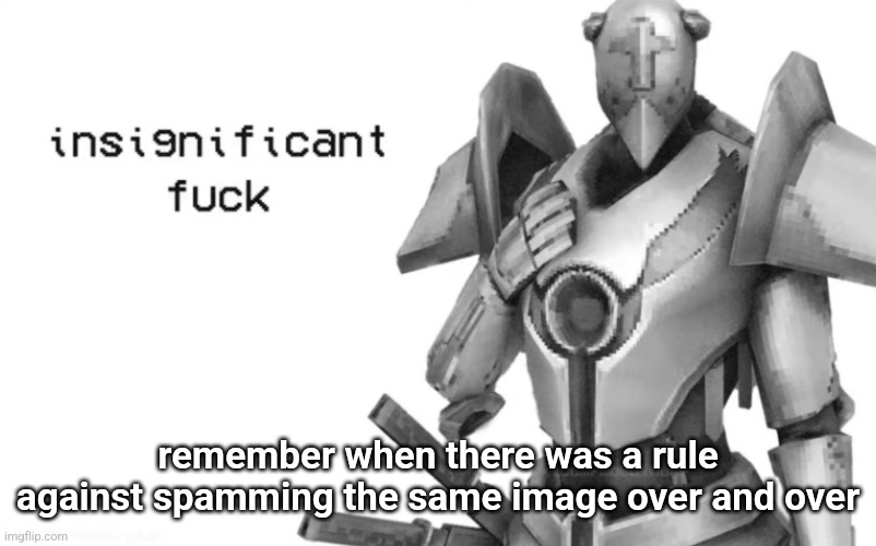 the limit was like 15 or smth and 25 if it was "wholesome" because everyone was offing themselves | remember when there was a rule against spamming the same image over and over | image tagged in insignificant fuck | made w/ Imgflip meme maker