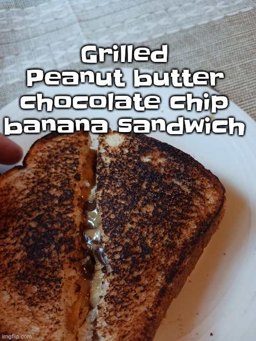 Grilled Peanut butter chocolate chip banana sandwich | made w/ Imgflip meme maker