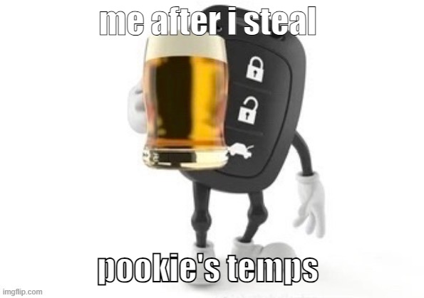 the key to fun | me after i steal; pookie's temps | image tagged in the key to fun | made w/ Imgflip meme maker