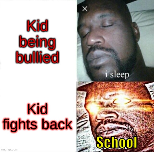 Sleeping Shaq | Kid being bullied; Kid fights back; School | image tagged in memes,sleeping shaq | made w/ Imgflip meme maker