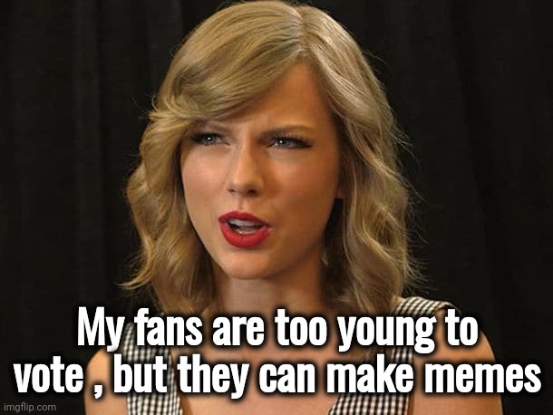 Taylor Swiftie | My fans are too young to vote , but they can make memes | image tagged in taylor swiftie | made w/ Imgflip meme maker