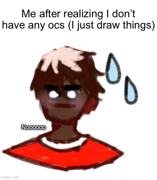 How am I an artist without ocs | Me after realizing I don’t have any ocs (I just draw things); Noooooo | image tagged in drawing,memes | made w/ Imgflip meme maker