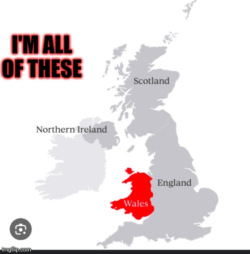 Welsh, Scottish, Irish, British | I'M ALL OF THESE | image tagged in wales,england,scotland,ireland | made w/ Imgflip meme maker