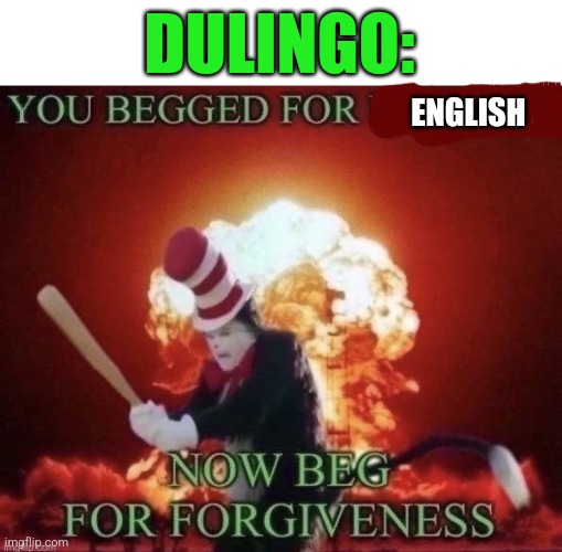 DULINGO:; ENGLISH | image tagged in blank white template,beg for forgiveness | made w/ Imgflip meme maker