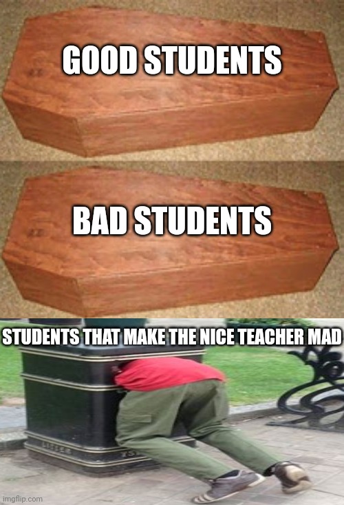 Golden coffin meme | GOOD STUDENTS; BAD STUDENTS; STUDENTS THAT MAKE THE NICE TEACHER MAD | image tagged in golden coffin meme | made w/ Imgflip meme maker