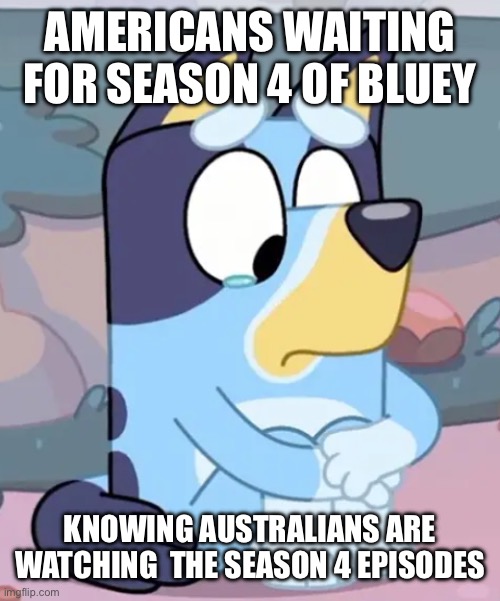 AMERICANS WAITING FOR SEASON 4 OF BLUEY KNOWING AUSTRALIANS ARE WATCHING  THE SEASON 4 EPISODES | made w/ Imgflip meme maker