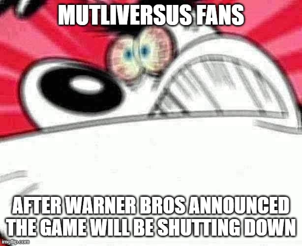 multiversus will shut down i'm predicting it right now | MUTLIVERSUS FANS; AFTER WARNER BROS ANNOUNCED THE GAME WILL BE SHUTTING DOWN | image tagged in furious dingus,mutliversus,memes,prediction | made w/ Imgflip meme maker