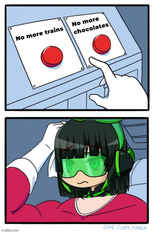 Clover has doubts | image tagged in two buttons,red and blue buttons,gacha world,lunime | made w/ Imgflip meme maker