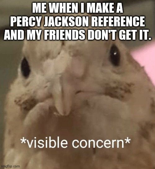 this friendship is*pause for dramatic effect*OVER. | ME WHEN I MAKE A PERCY JACKSON REFERENCE AND MY FRIENDS DON'T GET IT. | image tagged in visible concern bird,percy jackson | made w/ Imgflip meme maker