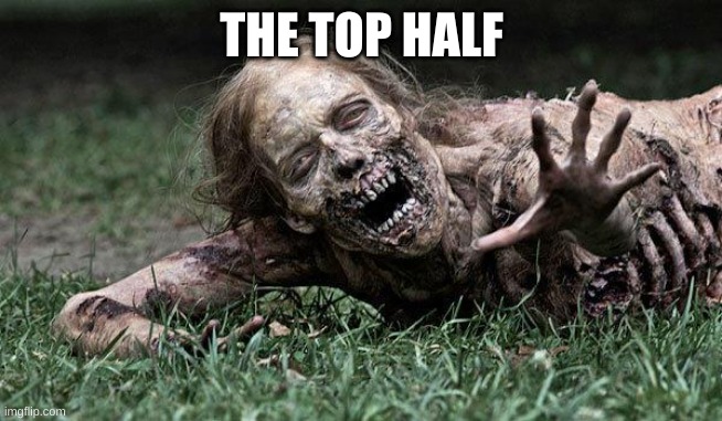 Walking Dead Zombie | THE TOP HALF | image tagged in walking dead zombie | made w/ Imgflip meme maker