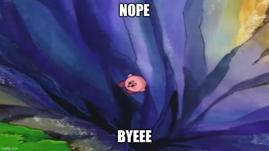 Kirby falling off a cliff (blank template) | NOPE BYEEE | image tagged in kirby falling off a cliff blank template | made w/ Imgflip meme maker