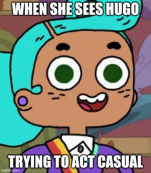 Don't worry, Hugo also has a crush on her. | WHEN SHE SEES HUGO; TRYING TO ACT CASUAL | image tagged in focused mayor vicky,cupcake and dino,cupcake and dino general services,crush,when your crush,dirty joke | made w/ Imgflip meme maker