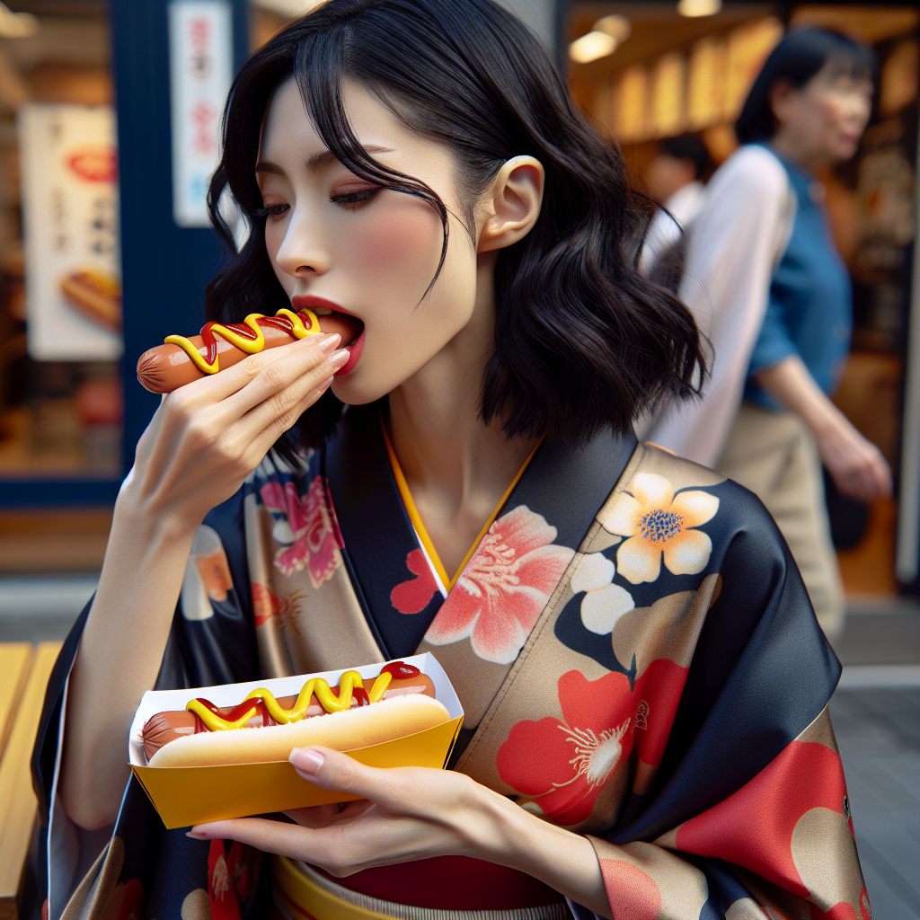 High Quality a Japanesse wiman eating a hotdog Blank Meme Template