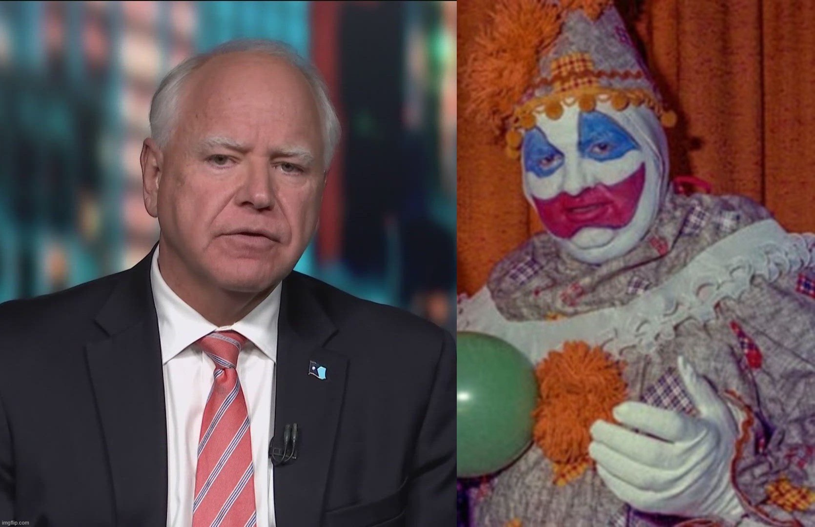 I retort, you deride . . . Tim Walz or Pogo the Clown? | image tagged in scary clown,kamala harris,democrats,serial killer,creepy joe biden | made w/ Imgflip meme maker