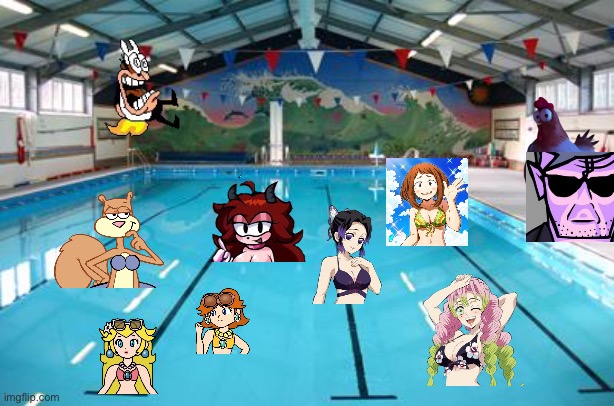 Defeat peppino spaghetti | image tagged in swimming pool | made w/ Imgflip meme maker