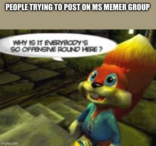 Why does everyone have to be so offensive around here | PEOPLE TRYING TO POST ON MS MEMER GROUP | image tagged in why does everyone have to be so offensive around here | made w/ Imgflip meme maker