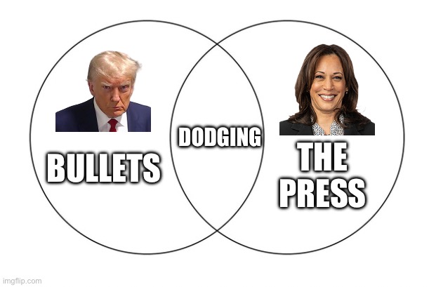 venn diagram | DODGING; THE PRESS; BULLETS | image tagged in venn diagram | made w/ Imgflip meme maker