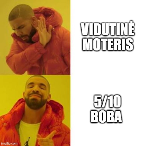 Drake No/Yes | VIDUTINĖ MOTERIS; 5/10 BOBA | image tagged in drake no/yes | made w/ Imgflip meme maker