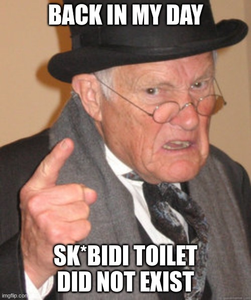 Back In My Day Meme | BACK IN MY DAY; SK*BIDI TOILET DID NOT EXIST | image tagged in memes,back in my day | made w/ Imgflip meme maker