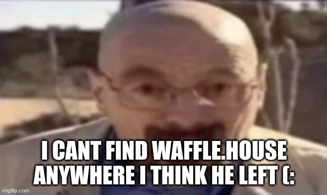 LETS FUCKING JOE | I CANT FIND WAFFLE.HOUSE ANYWHERE I THINK HE LEFT (: | image tagged in waltuh happy | made w/ Imgflip meme maker