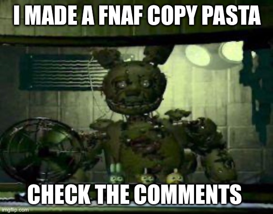 FNAF Springtrap in window | I MADE A FNAF COPY PASTA; CHECK THE COMMENTS | image tagged in fnaf springtrap in window | made w/ Imgflip meme maker