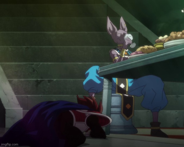 Beerus casually using the King of all Saiyans as a footstool | made w/ Imgflip meme maker