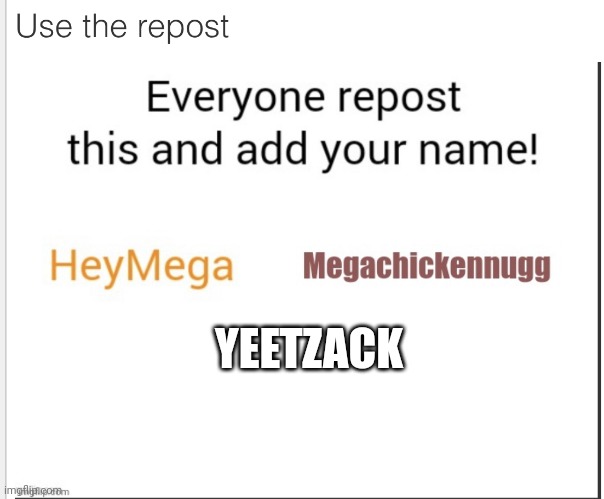 Continue the chain | YEETZACK | image tagged in allow this to be a chain of names | made w/ Imgflip meme maker