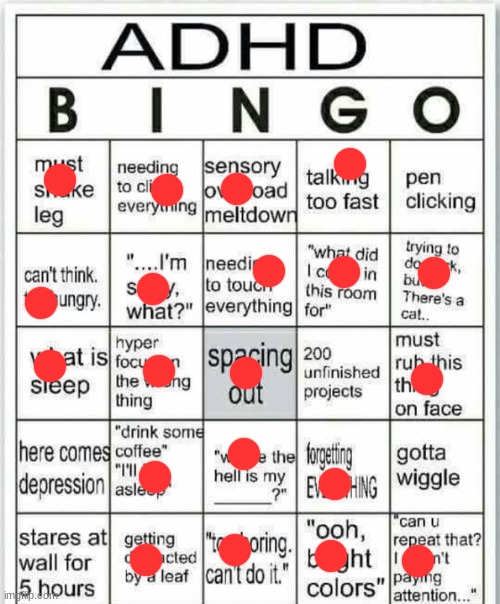 idk | image tagged in adhd bingo | made w/ Imgflip meme maker