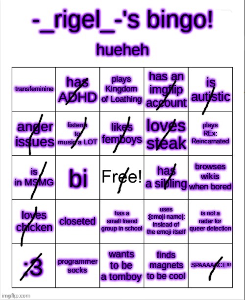 rigel's bingo | image tagged in rigel's bingo | made w/ Imgflip meme maker