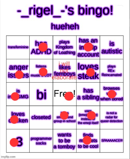 rigel's bingo | i will not elaborate | image tagged in rigel's bingo | made w/ Imgflip meme maker